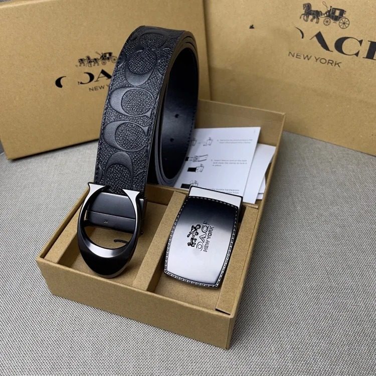New pin buckle men's Jiangjia C buckle cowhide belt business double buckle gift box Korean style fashion for men