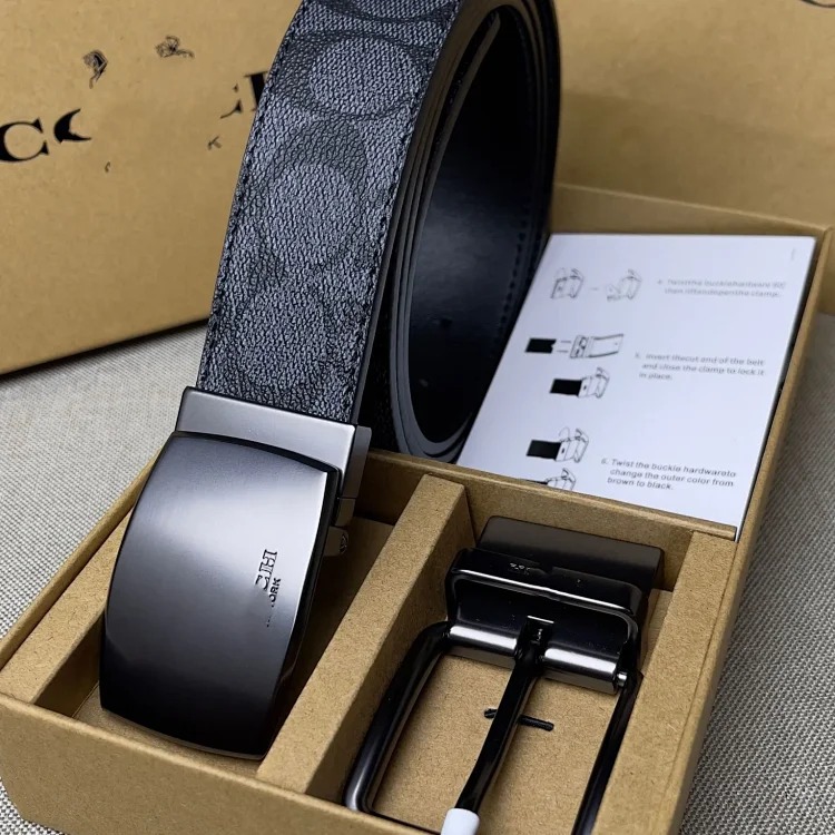 New pin buckle men's Jiangjia C buckle cowhide belt business double buckle gift box Korean style fashion for men image 2