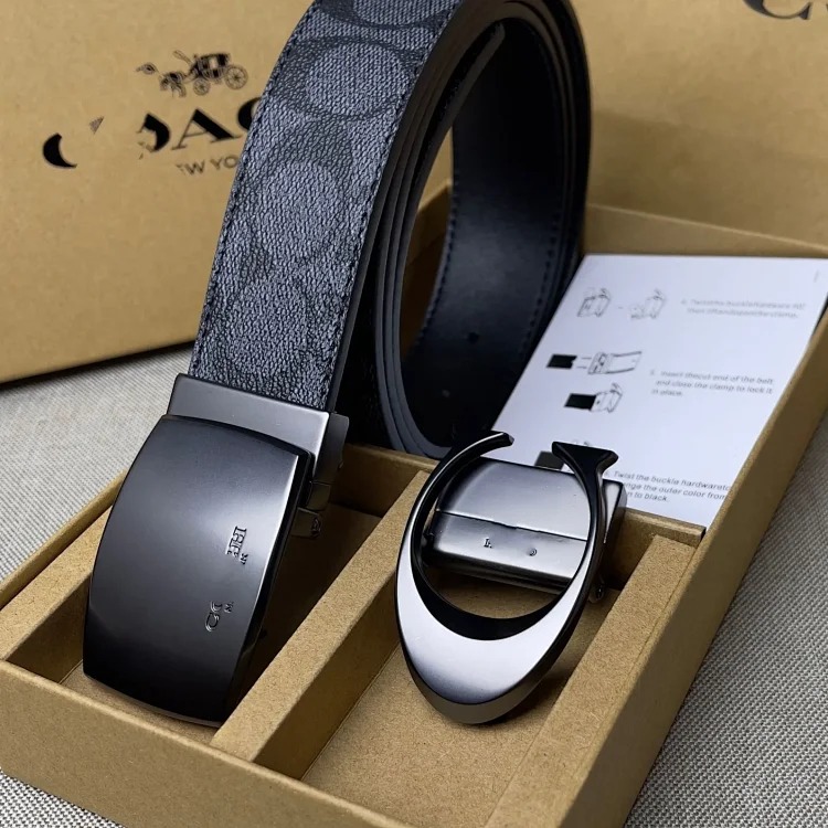 New pin buckle men's Jiangjia C buckle cowhide belt business double buckle gift box Korean style fashion for men image 3