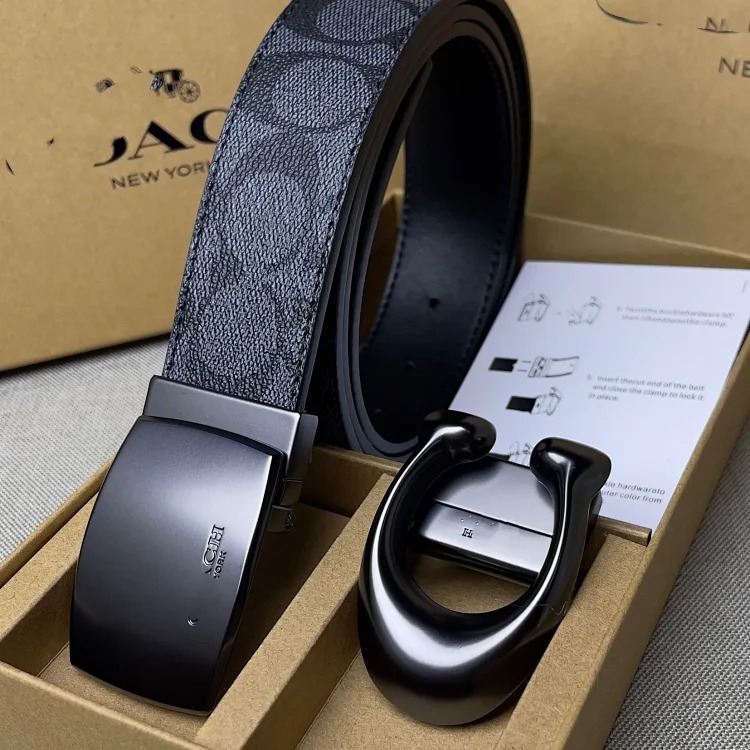 New pin buckle men's Jiangjia C buckle cowhide belt business double buckle gift box Korean style fashion for men image 5