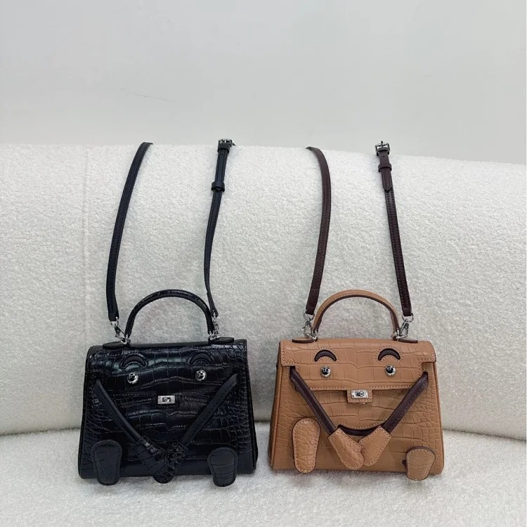 Hermes 2026 new crocodile pattern swift cowhide Millennium Doll Kelly bag mini cute one-shoulder cross-body bag