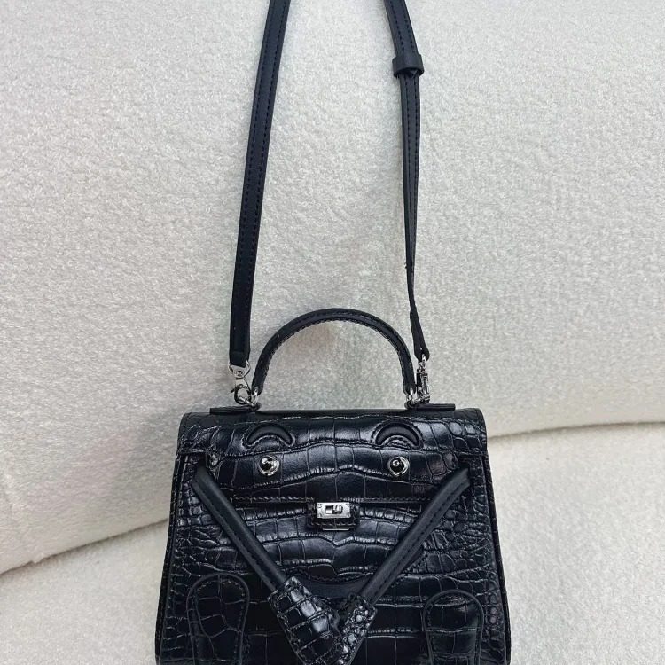 Hermes 2026 new crocodile pattern swift cowhide Millennium Doll Kelly bag mini cute one-shoulder cross-body bag image 2