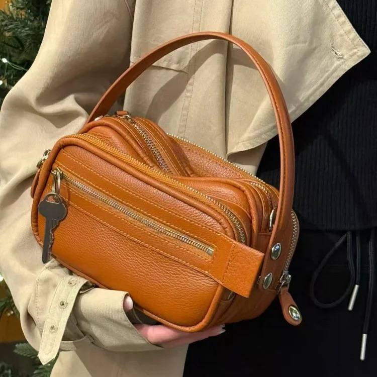 Cross-border hot style small zipper motorcycle bag men and women same style handbag retro fashion casual shoulder crossbody bag