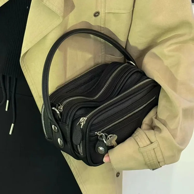 Cross-border hot style small zipper motorcycle bag men and women same style handbag retro fashion casual shoulder crossbody bag