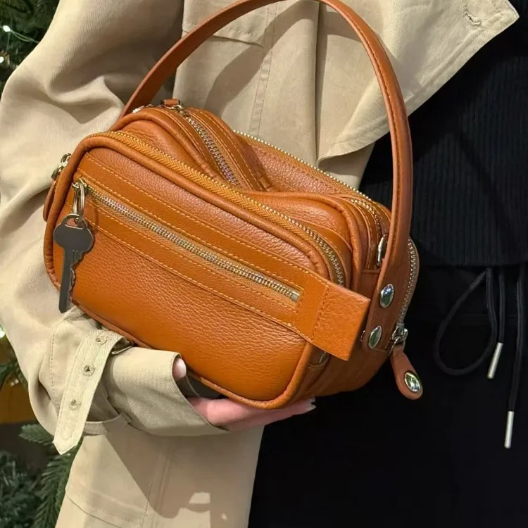 Cross-border hot style small zipper motorcycle bag men and women same style handbag retro fashion casual shoulder crossbody bag