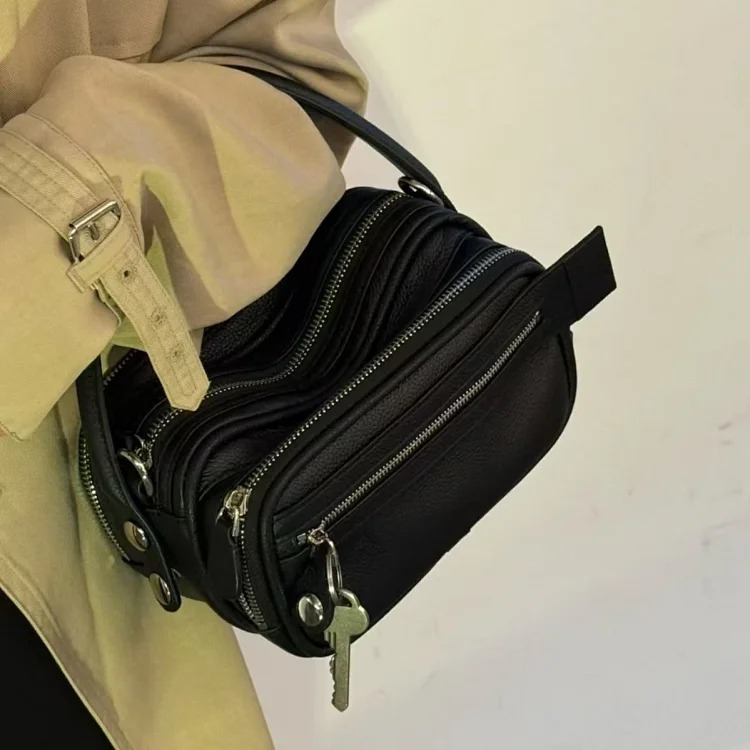 Cross-border hot style small zipper motorcycle bag men and women same style handbag retro fashion casual shoulder crossbody bag