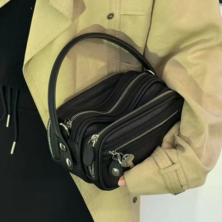 Cross-border hot style small zipper motorcycle bag men and women same style handbag retro fashion casual shoulder crossbody bag