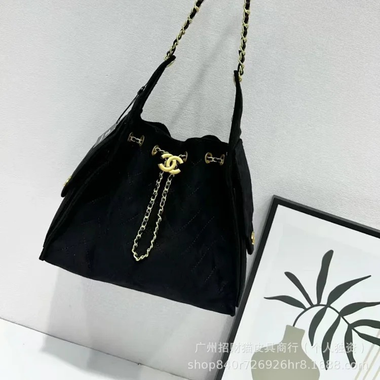 Suede coffee color label autumn and diamond hobo bag women's drawstring chain shoulder lightweight upper body underarm bag