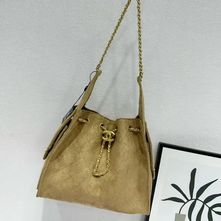 Suede coffee color label autumn and diamond hobo bag women's drawstring chain shoulder lightweight upper body underarm bag
