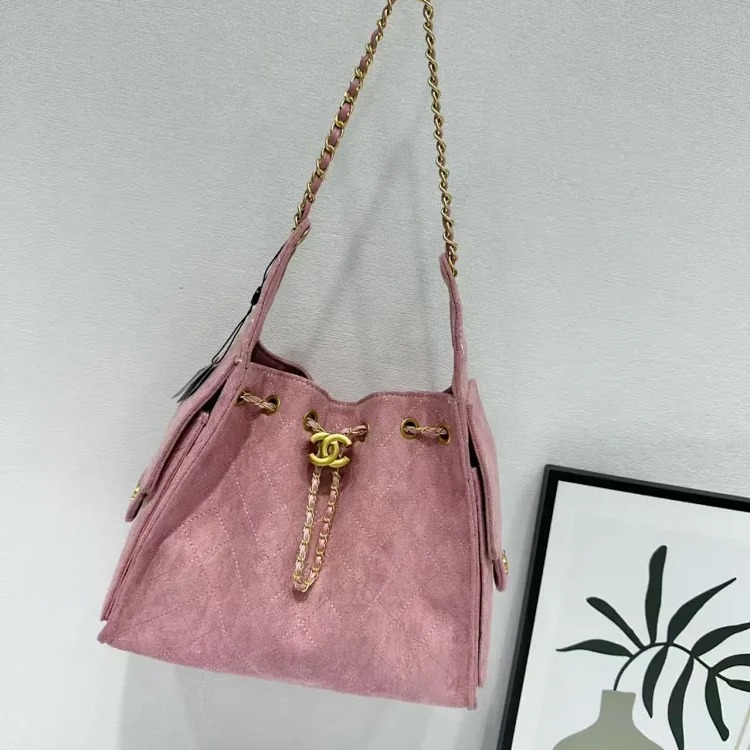Suede coffee color label autumn and diamond hobo bag women's drawstring chain shoulder lightweight upper body underarm bag