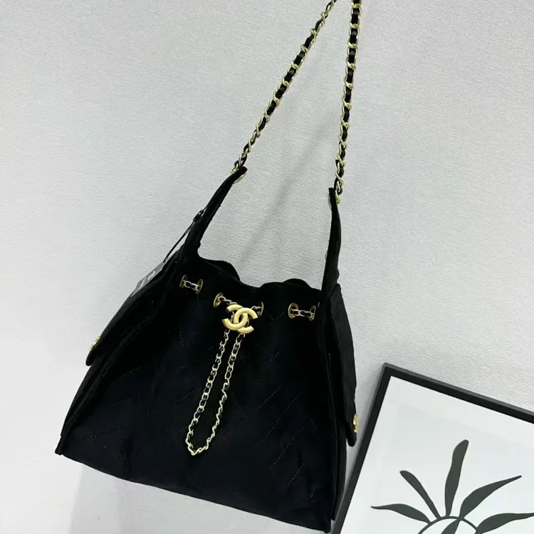 Suede coffee color label autumn and diamond hobo bag women's drawstring chain shoulder lightweight upper body underarm bag