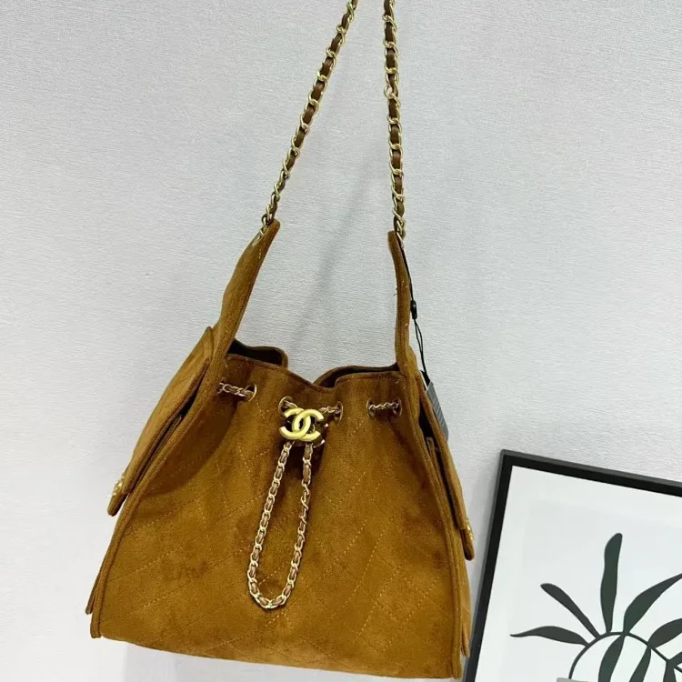 Suede coffee color label autumn and diamond hobo bag women's drawstring chain shoulder lightweight upper body underarm bag