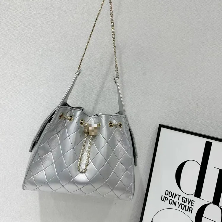 Suede coffee color label autumn and diamond hobo bag women's drawstring chain shoulder lightweight upper body underarm bag
