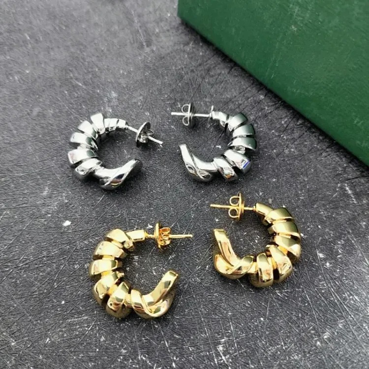 Italian style BV spring leaf wrapped hoop earrings, personalized cold style street earrings, versatile bloggers' same style earrings ins