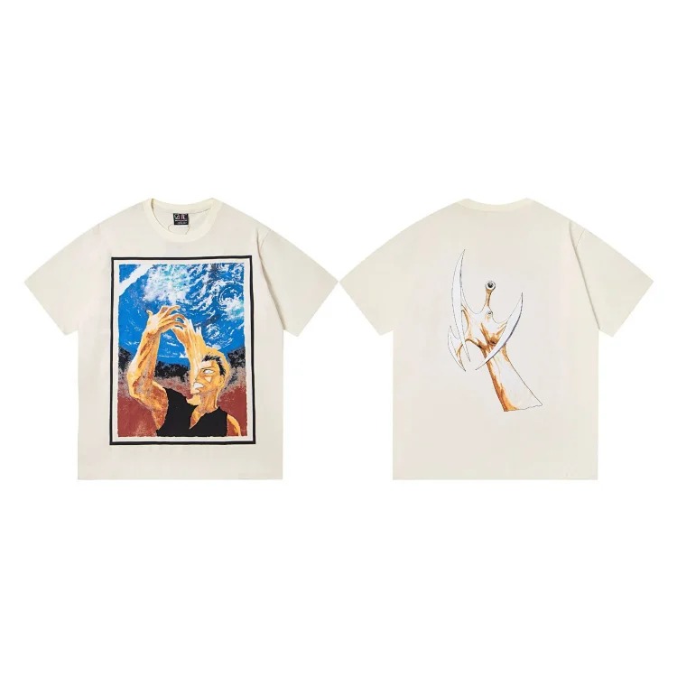 MICHAEL ICON washed distressed short-sleeved fashionable retro printed couple T-shirt for men and women