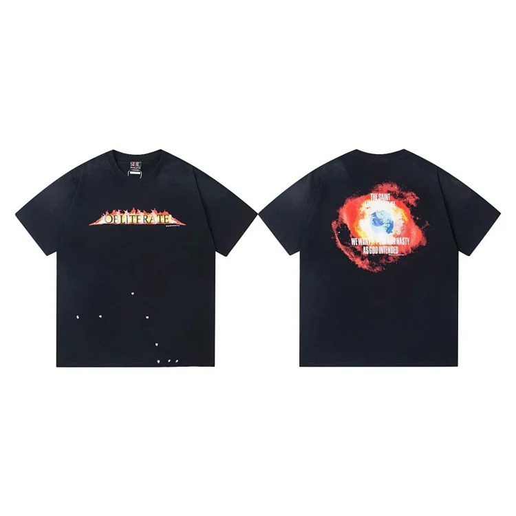 MICHAEL ICON washed distressed short-sleeved fashionable retro printed couple T-shirt for men and women
