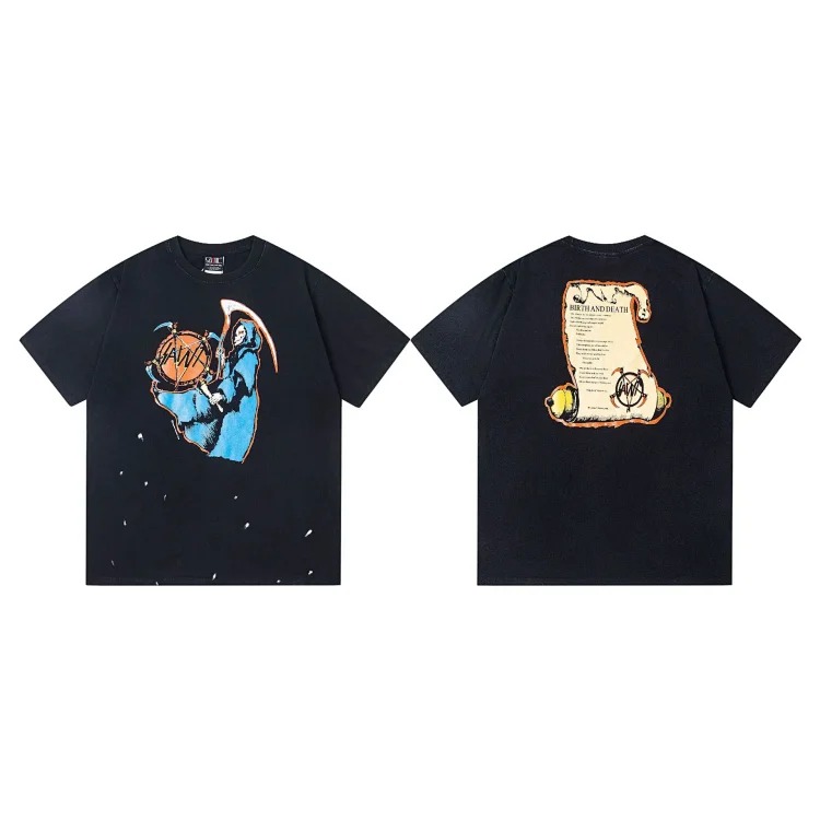 MICHAEL ICON washed distressed short-sleeved fashionable retro printed couple T-shirt for men and women