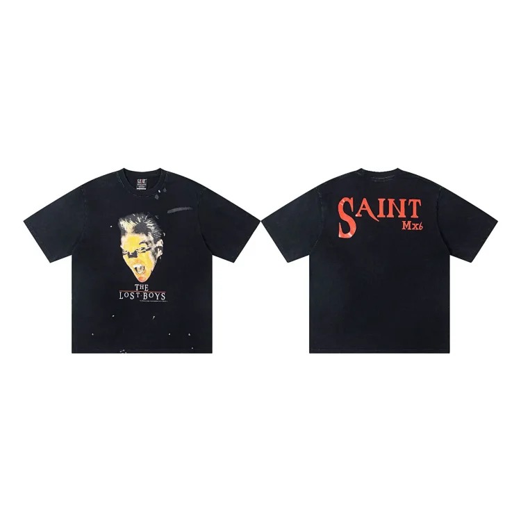 MICHAEL ICON washed distressed short-sleeved fashionable retro printed couple T-shirt for men and women