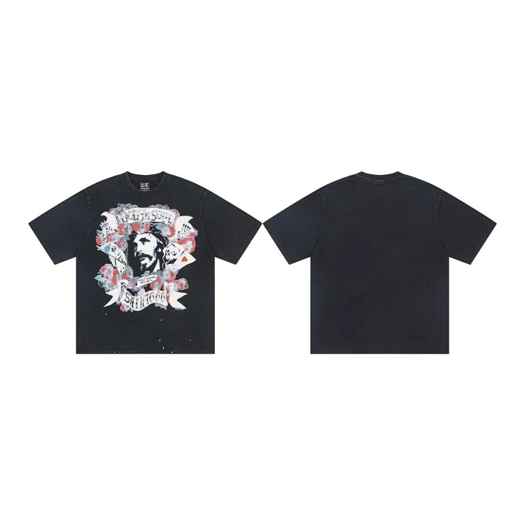 MICHAEL ICON washed distressed short-sleeved fashionable retro printed couple T-shirt for men and women
