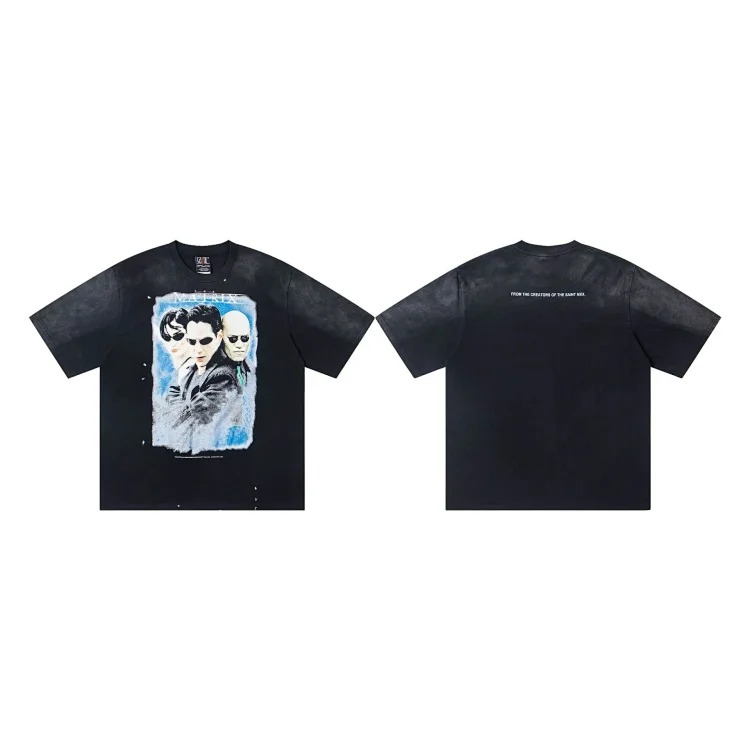 MICHAEL ICON washed distressed short-sleeved fashionable retro printed couple T-shirt for men and women