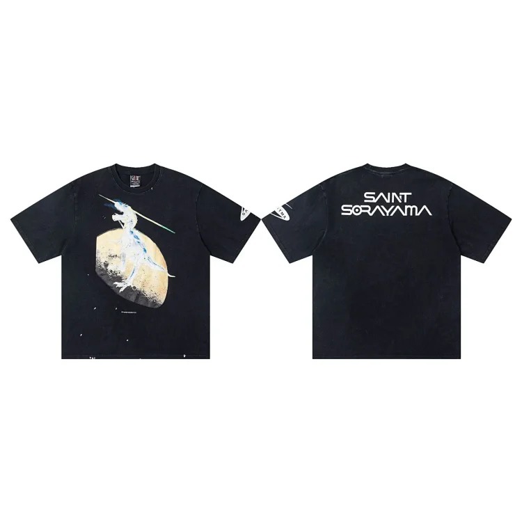 MICHAEL ICON washed distressed short-sleeved fashionable retro printed couple T-shirt for men and women