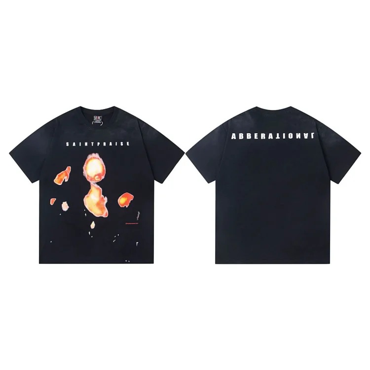 MICHAEL ICON washed distressed short-sleeved fashionable retro printed couple T-shirt for men and women