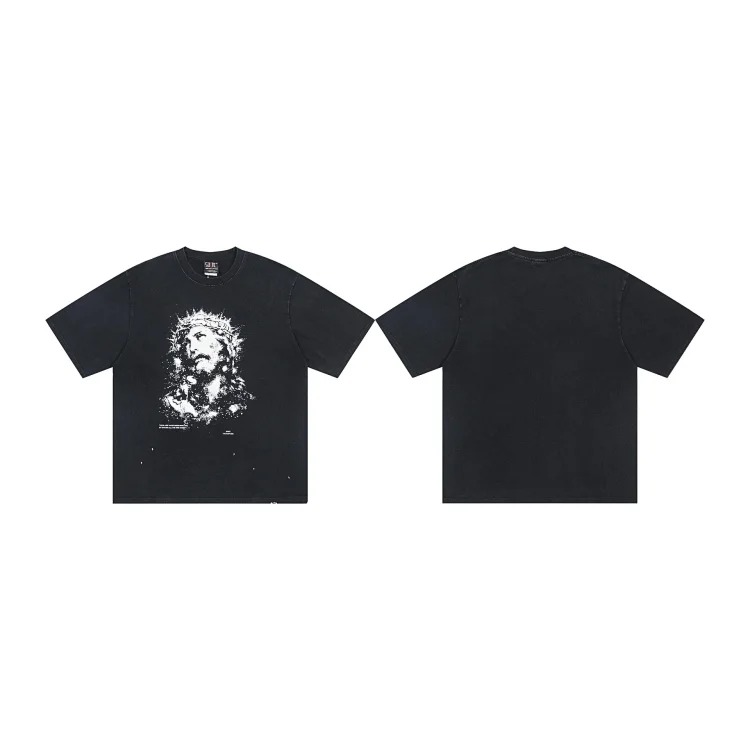 MICHAEL ICON washed distressed short-sleeved fashionable retro printed couple T-shirt for men and women