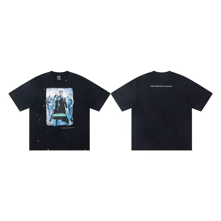 MICHAEL ICON washed distressed short-sleeved fashionable retro printed couple T-shirt for men and women