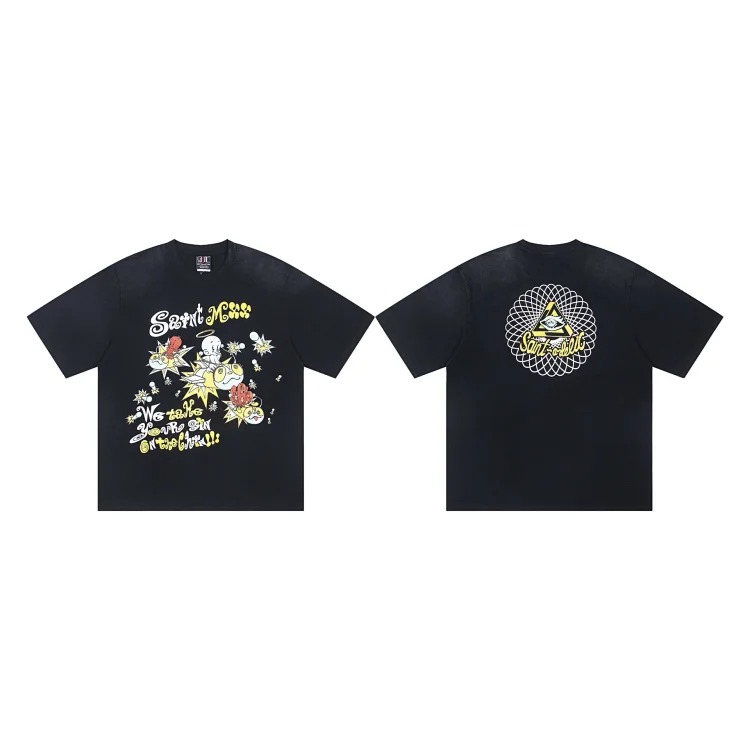 MICHAEL ICON washed distressed short-sleeved fashionable retro printed couple T-shirt for men and women