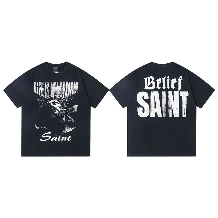 MICHAEL ICON washed distressed short-sleeved fashionable retro printed couple T-shirt for men and women