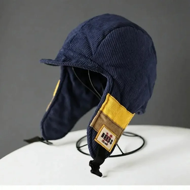 Young men and women contrasting color splicing Lei Feng hat men's winter cold protection plus velvet warm hat outdoor cycling ear protection Northeast