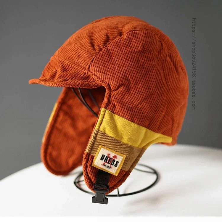 Young men and women contrasting color splicing Lei Feng hat men's winter cold protection plus velvet warm hat outdoor cycling ear protection Northeast