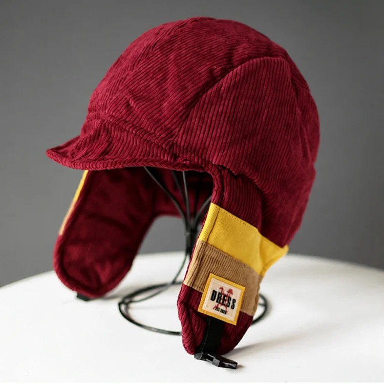 Young men and women contrasting color splicing Lei Feng hat men's winter cold protection plus velvet warm hat outdoor cycling ear protection Northeast