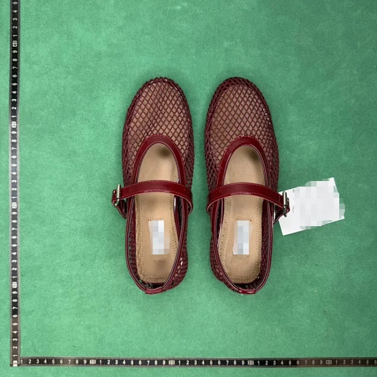 Fishnet patent leather buckle round toe ballet flats TT0