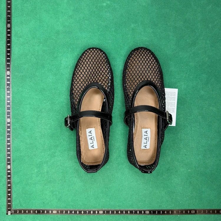 Fishnet patent leather buckle round toe ballet flats TT0 image 2
