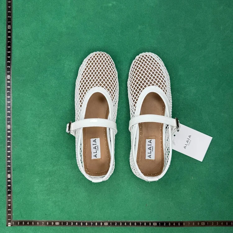 Fishnet patent leather buckle round toe ballet flats TT0 image 3