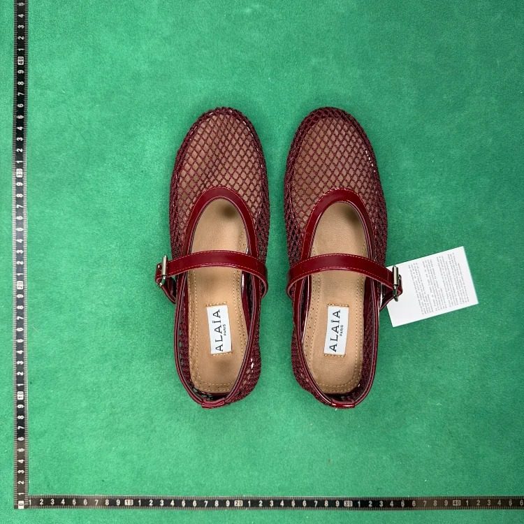 Fishnet patent leather buckle round toe ballet flats TT0 image 4