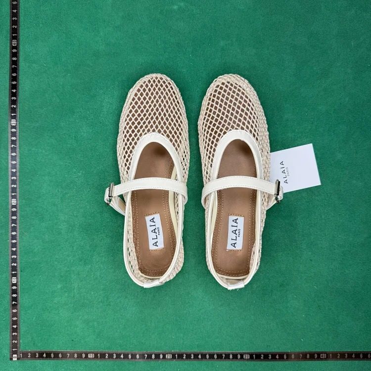 Fishnet patent leather buckle round toe ballet flats TT0 image 5