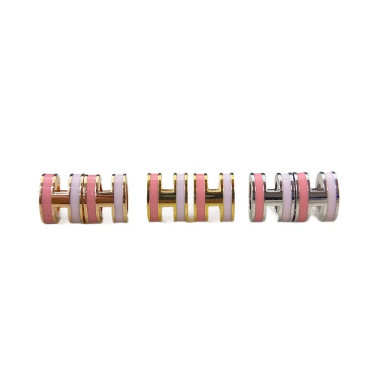 High of the new Aijia H letter enamel glaze earrings thick rose gold plated 18k gold earrings milk tea color earrings for women