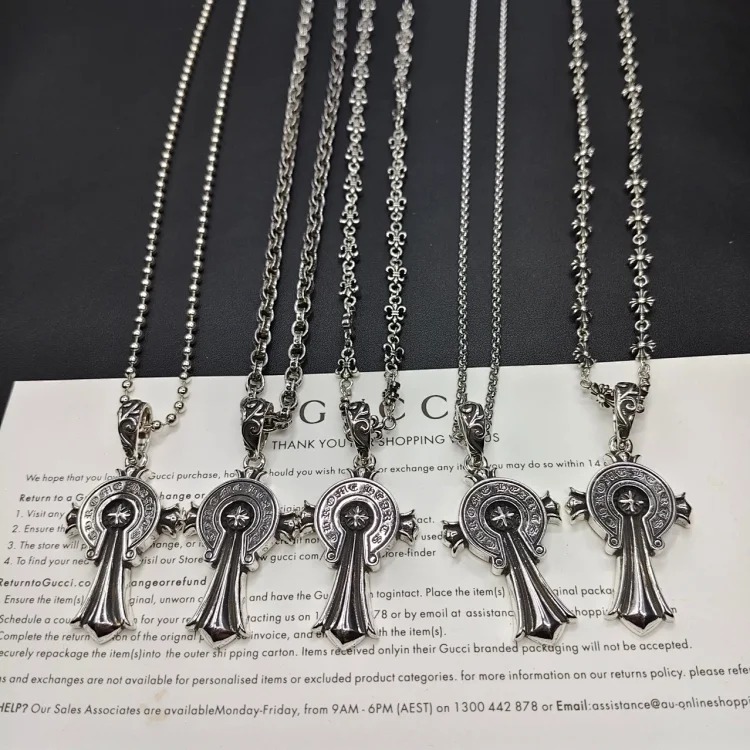 Chrome Hearts CH trendy brand retro old men's and women's cross s925 sterling silver Crow necklace high Thai silver pendant necklace