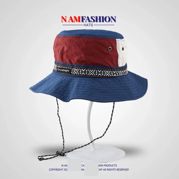 Ethnic style decorative color matching fisherman hat for men and women outdoor sun protection camping mountaineering hat summer sunshade hat quick-drying hat