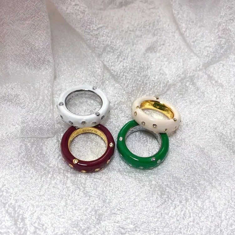 BV family drop glaze diamond full star diamond ring European and American light luxury multi-color enamel ring ins style versatile women's jewelry