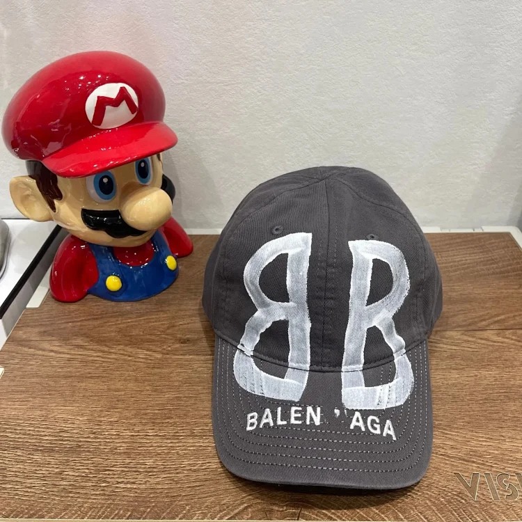 Bajia high distressed printed baseball cap for women showing face small soft top breathable retro American men's gray peaked cap