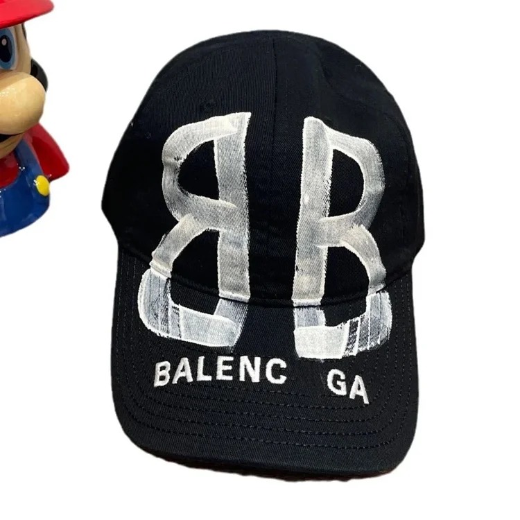 Bajia high distressed printed baseball cap for women showing face small soft top breathable retro American men's gray peaked cap