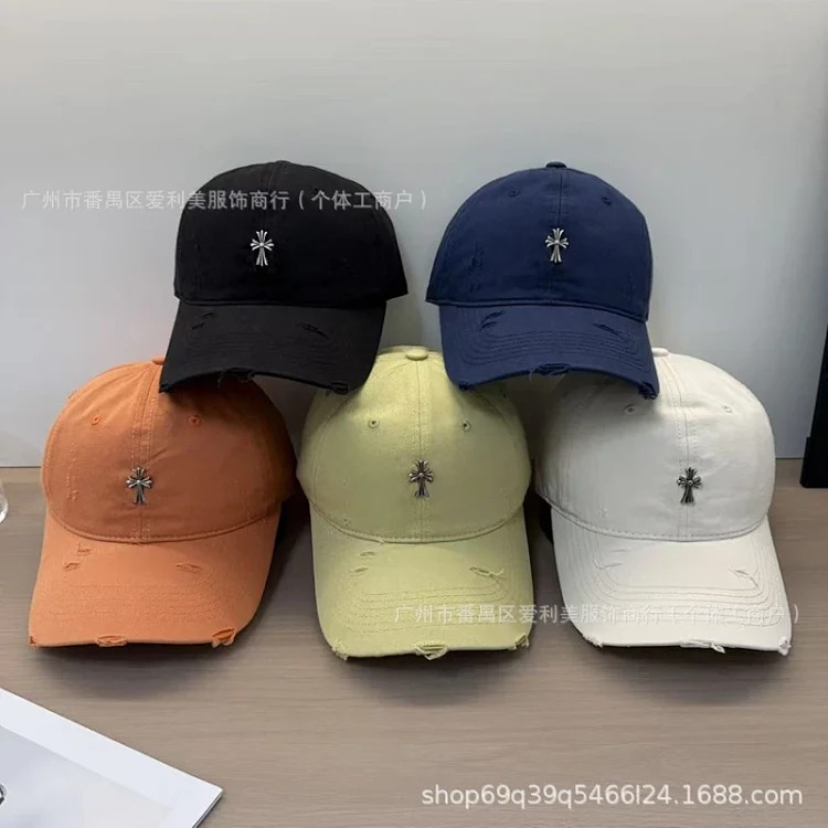 Cross Retro Fashion Baseball Hat Female Trendy Internet Celebrity Slim Destroyed Edge Couple Soft Top Peaked Hat Wholesale