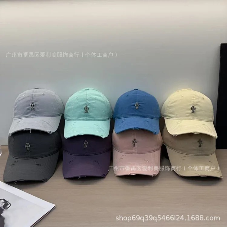 Cross Retro Fashion Baseball Hat Female Trendy Internet Celebrity Slim Destroyed Edge Couple Soft Top Peaked Hat Wholesale