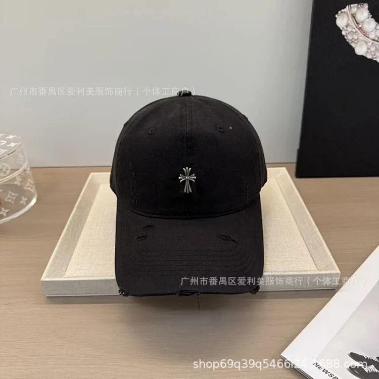 Cross Retro Fashion Baseball Hat Female Trendy Internet Celebrity Slim Destroyed Edge Couple Soft Top Peaked Hat Wholesale
