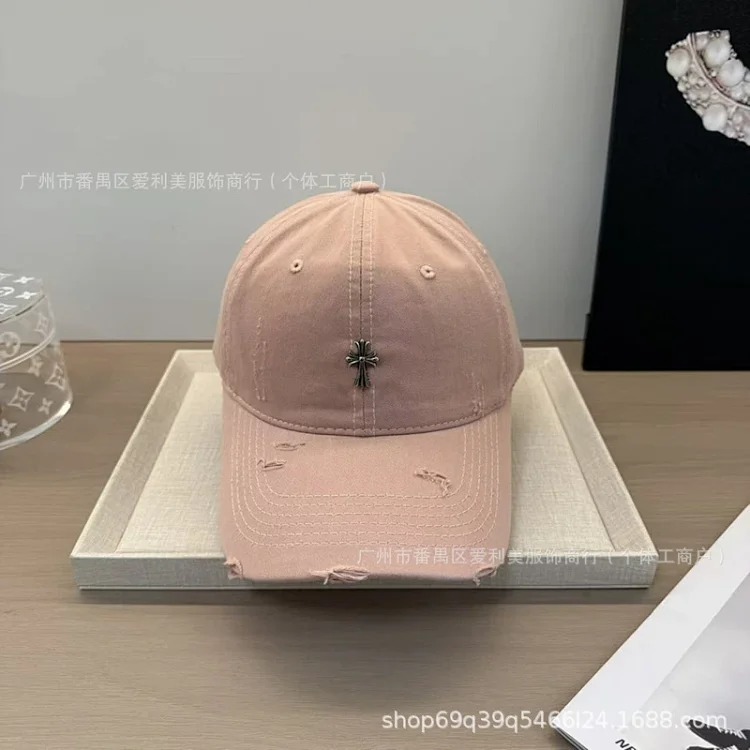 Cross Retro Fashion Baseball Hat Female Trendy Internet Celebrity Slim Destroyed Edge Couple Soft Top Peaked Hat Wholesale