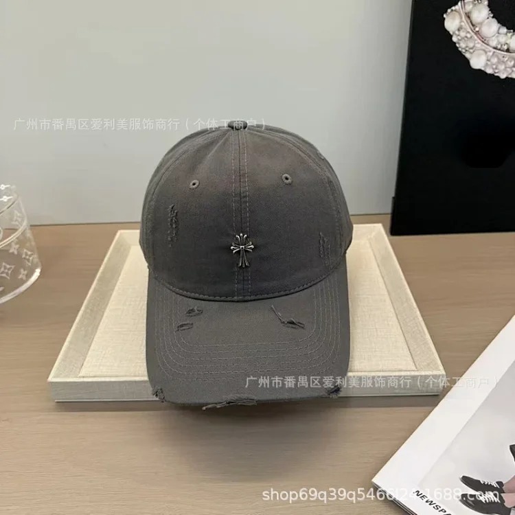 Cross Retro Fashion Baseball Hat Female Trendy Internet Celebrity Slim Destroyed Edge Couple Soft Top Peaked Hat Wholesale