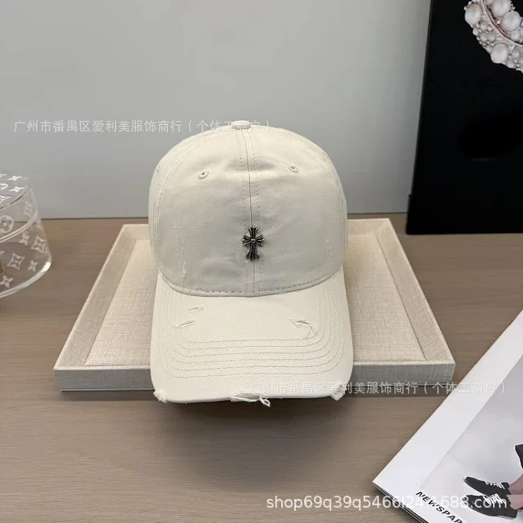 Cross Retro Fashion Baseball Hat Female Trendy Internet Celebrity Slim Destroyed Edge Couple Soft Top Peaked Hat Wholesale